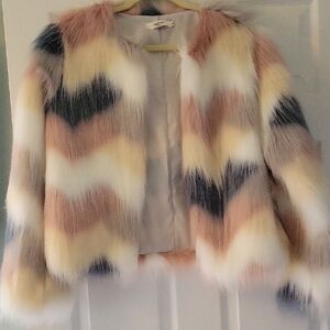 Multicolor Chevron Faux Fur Jacket